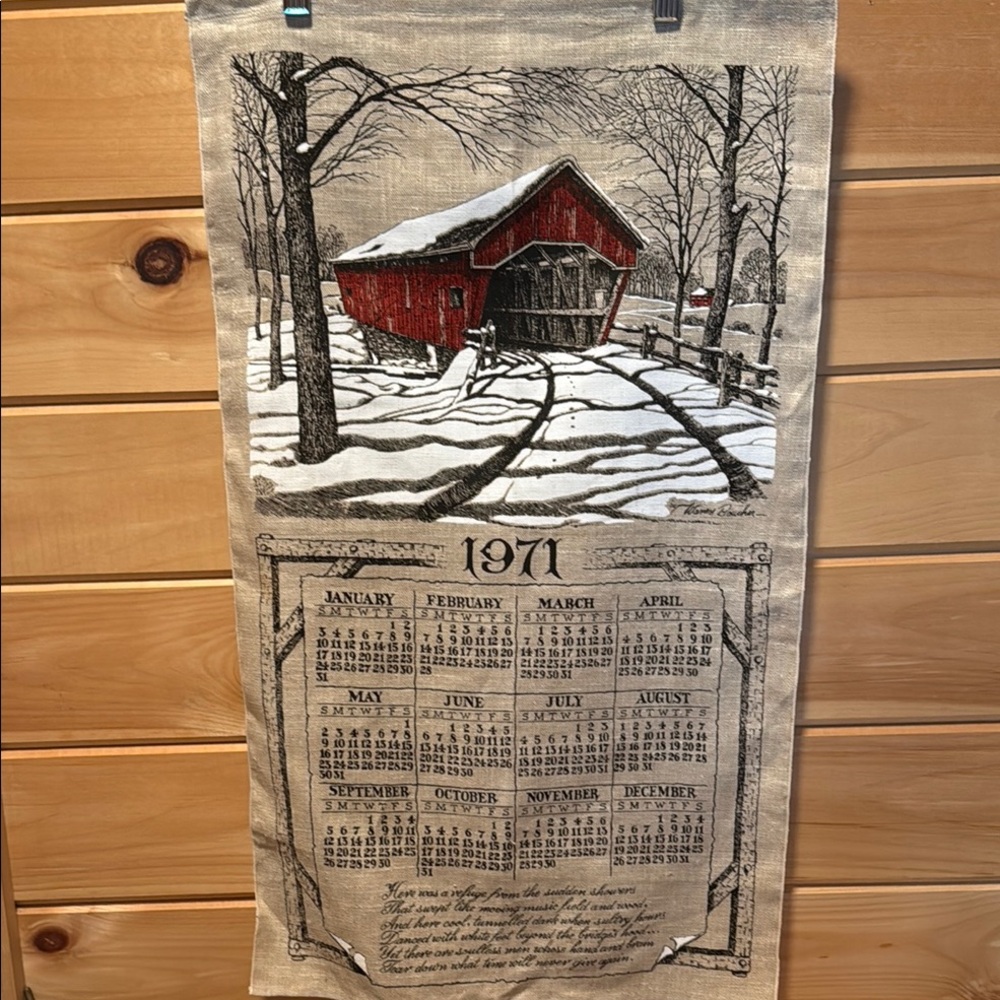 Vintage Linen 1971 Calendar Kitchen Tea Towel Warren Boucher